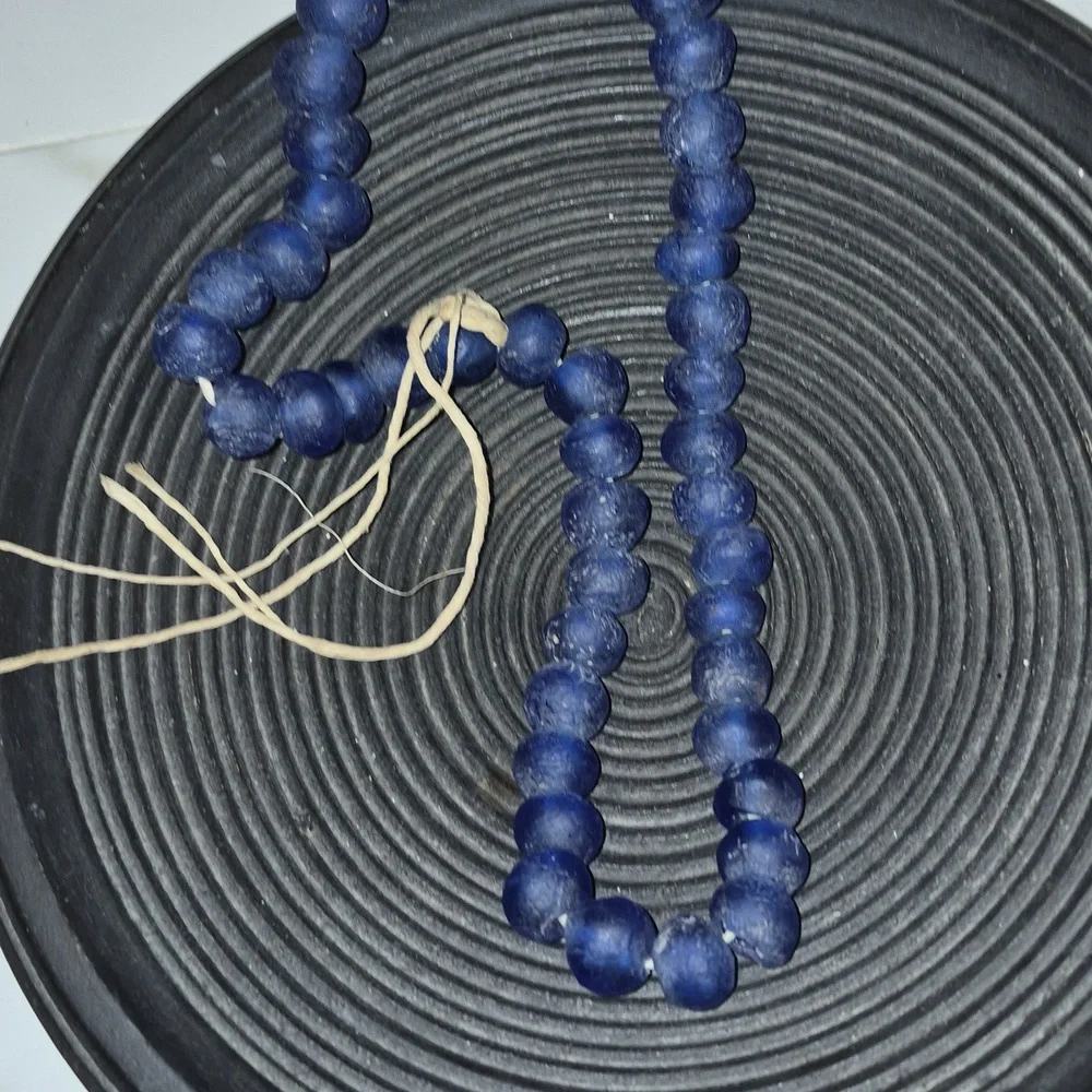 Ghana Cobalt Blue Krobo recycled Glass African trade Beaded Necklace
